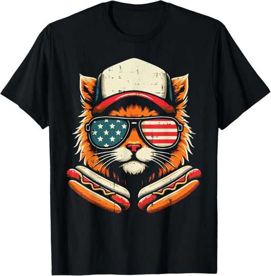 4th Of July Cat Hotdogs USA Sunglasses Patriot Men Boys Kids T-Shirt