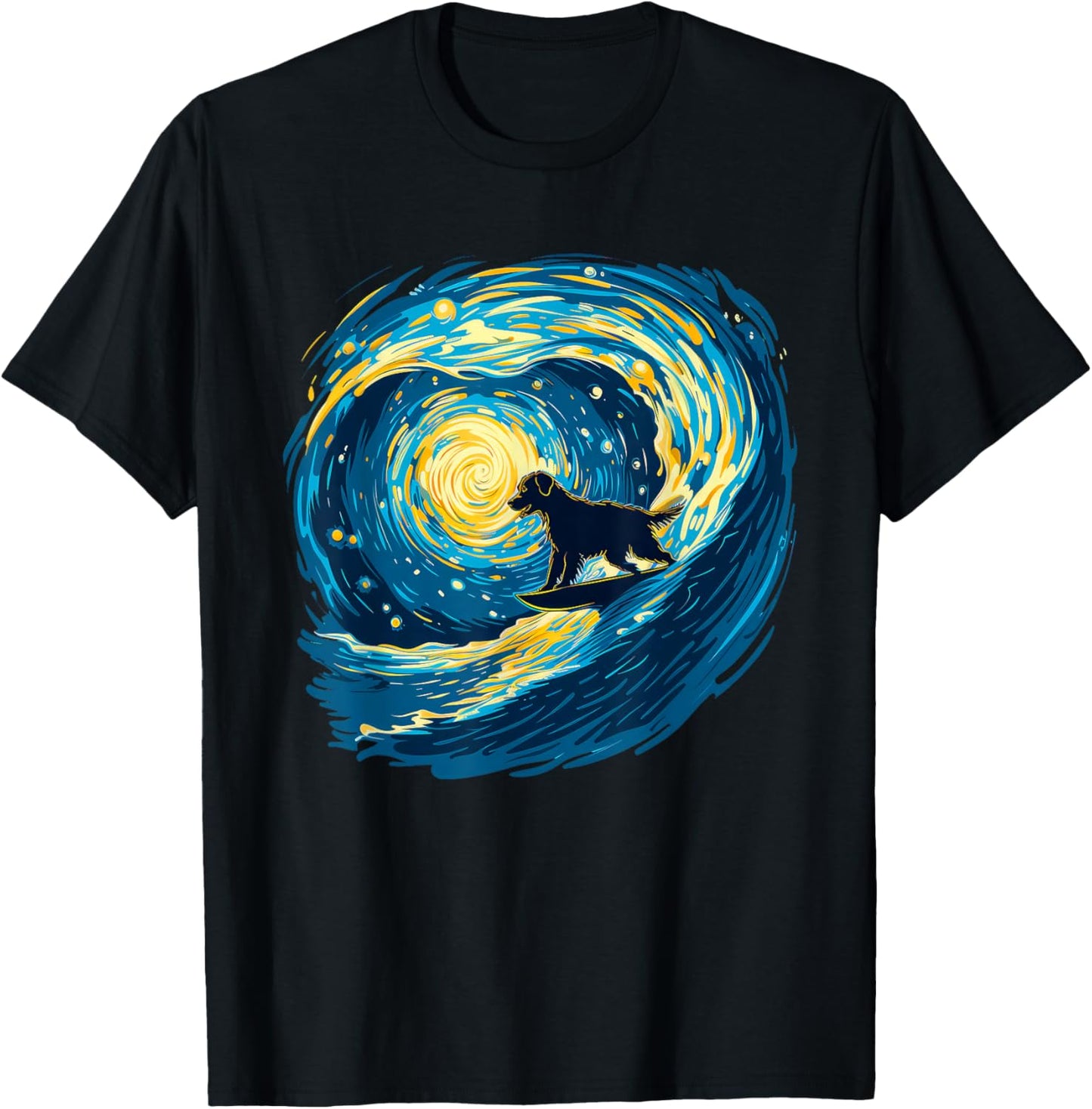 Cool Dog Night Surfing Waves T-Shirt