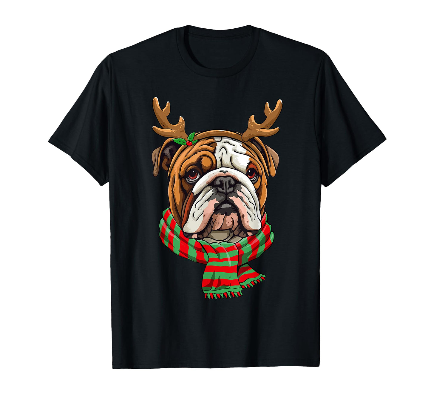 English Bulldog Dog Christmas Reindeer Santa Hat Funny Xmas T-Shirt