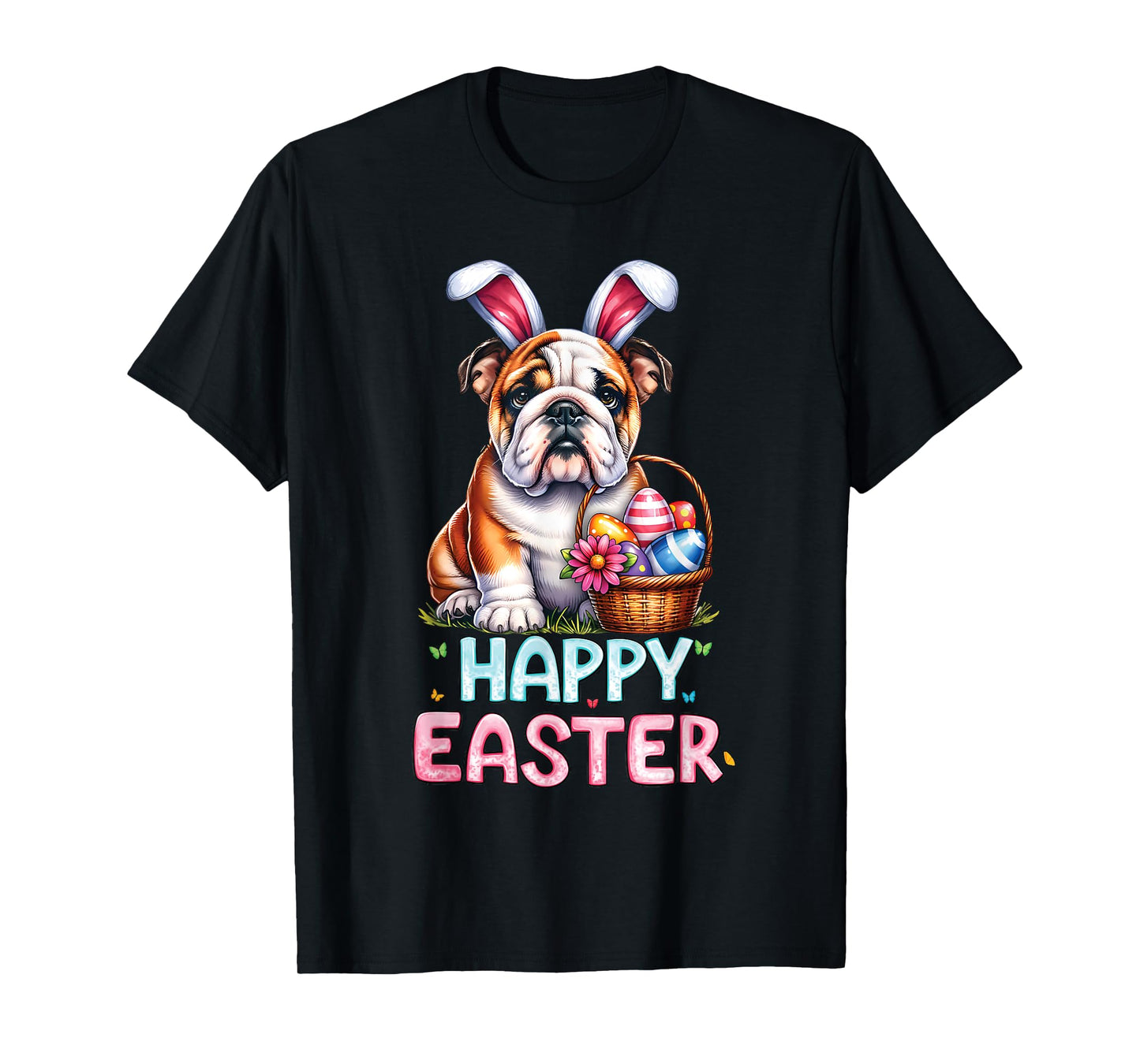 Happy Easter Day English Bulldog Cute Easter Bunny Women Kid T-Shirt