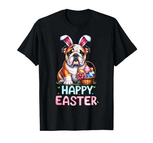 Happy Easter Day English Bulldog Cute Easter Bunny Women Kid T-Shirt
