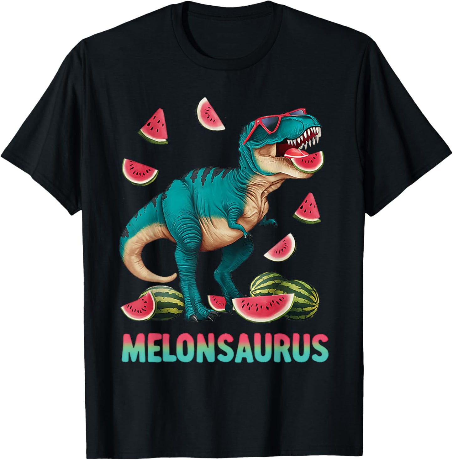 Funny Melonsaurus Watermelon Dinosaur T Rex Summer Vacation T-Shirt