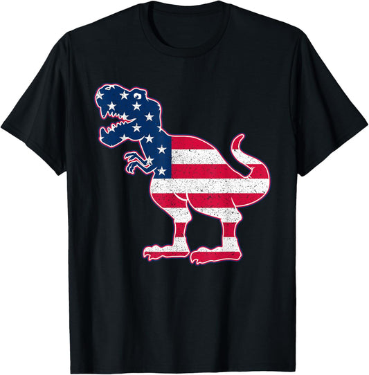 Dino American Flag T-Shirt 4th of July Patriotic Boys Gift T-Shirt