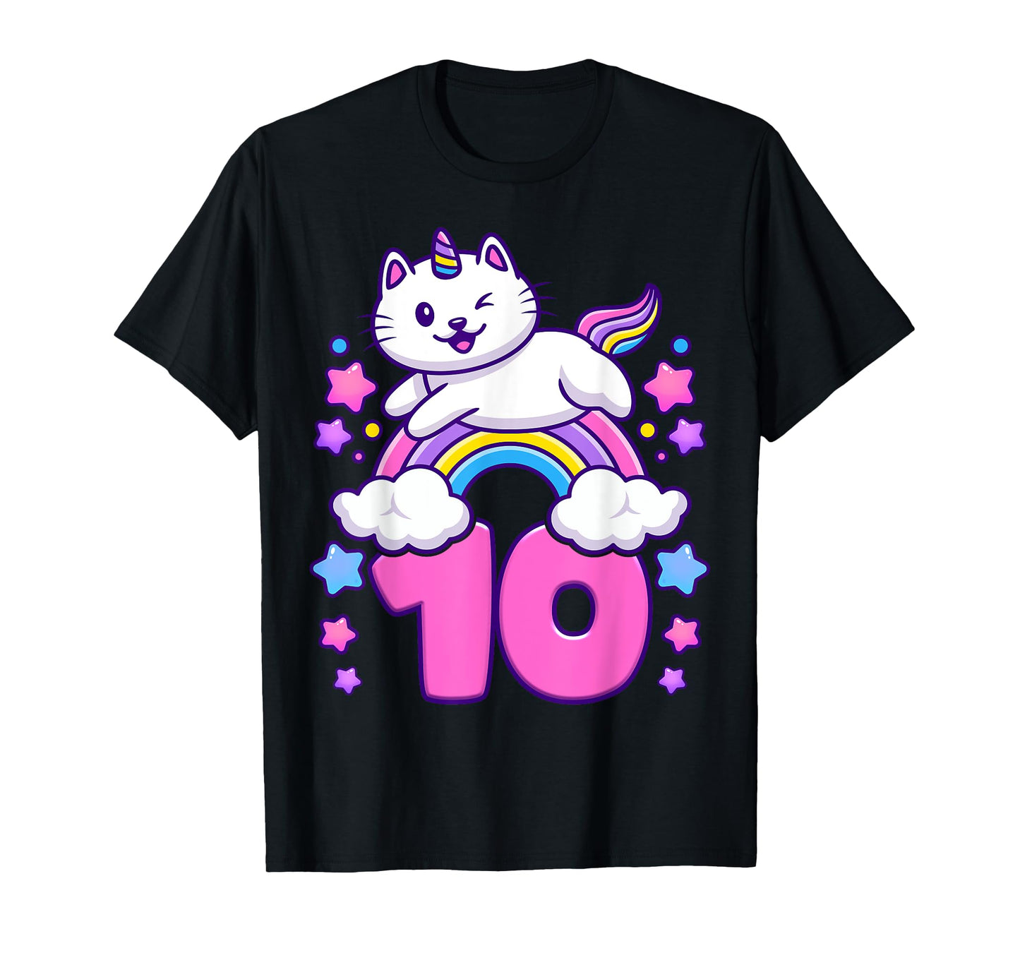 Birthday girl 10 years old, cat, unicorn, 10th birthday T-Shirt