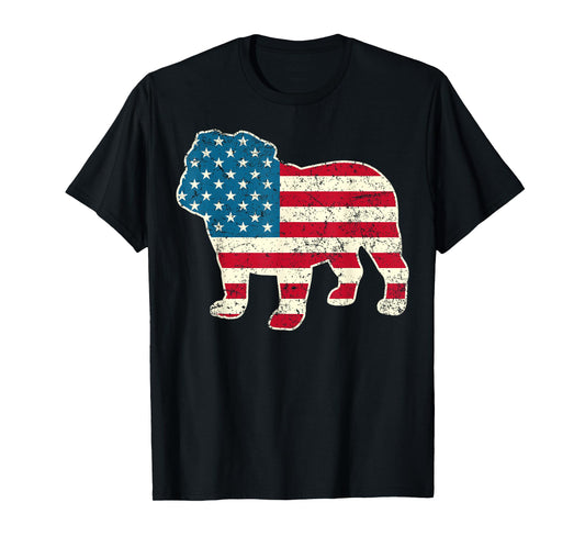 English Bulldog 4th of July Men Women Dog American Flag USA T-Shirt