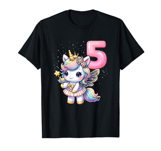 Unicorn Fairy 5th Birthday 5 Year Old Party Girls Outfit T-Shirt