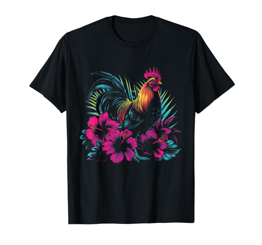 Chicken Hawaiian Flowers Rooster Kauai Hawaii Vintage T-Shirt