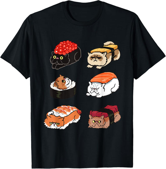 Sushi Persian Cat Funny T- shirt by Huebucket T-Shirt