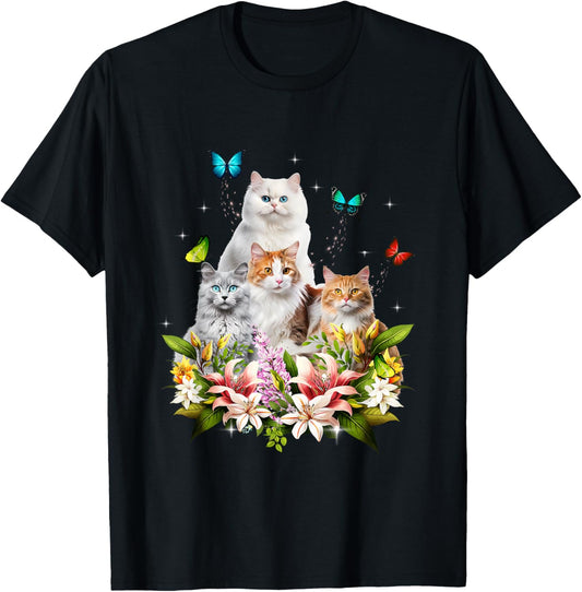 Kitten Lover Cute Cat Flower Butterfly Kitten Pet Animal T-Shirt