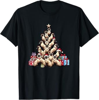 Christmas Tree Siamese Cat T-Shirt for Men Women Kids