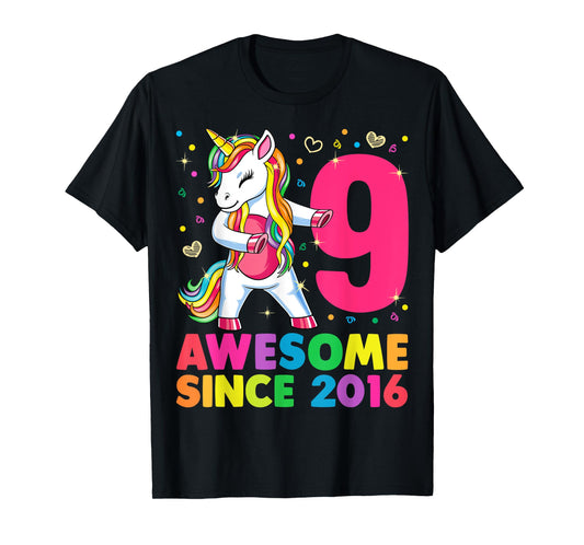 9 Years Old Unicorn Flossing 9th Birthday Girl Unicorn Party T-Shirt
