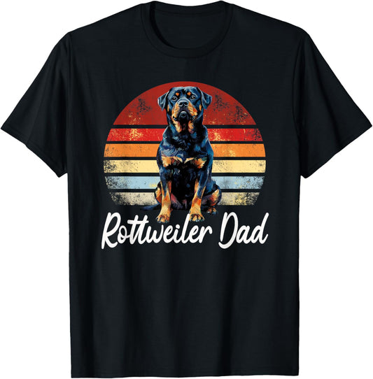 Mens Vintage Retro Sunset Dog Dad Rottweiler Fathers Day T-Shirt