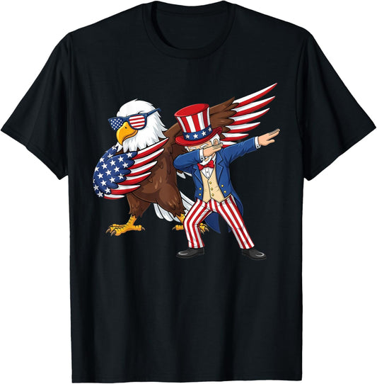 Funny Dabbing UncleSam and Eagle USA 4th of July Patriotic T-Shirt