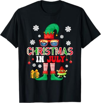 Christmas In July Costume Elf Sunglasses Beach Lover Family Men Women Kids T-Shirt
