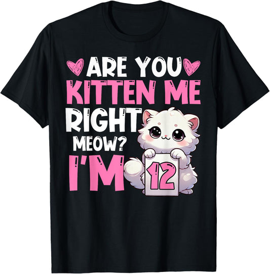 12th Birthday Girl 12yr Seven 12 Year Old Kitten Cat Bday T-Shirt