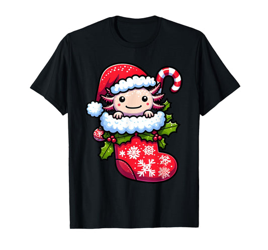 Axolotl Wearing Santa Hat Christmas Stocking Xmas Pajama T-Shirt