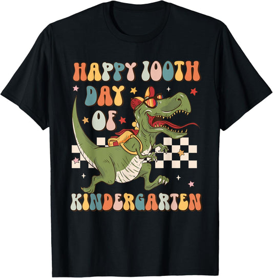 Retro 100th Day of Kindergarten 100 Days Of School Trex Kids T-Shirt
