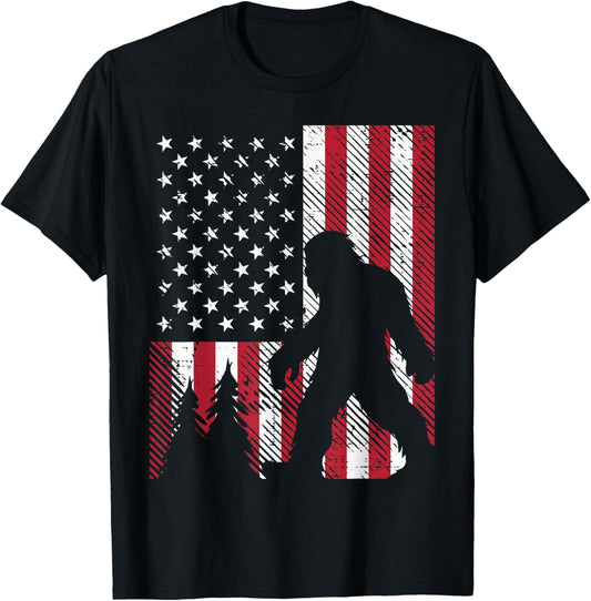 4th July Bigfoot Sasquatch US Flag Patriotic Men Women Kids T-Shirt