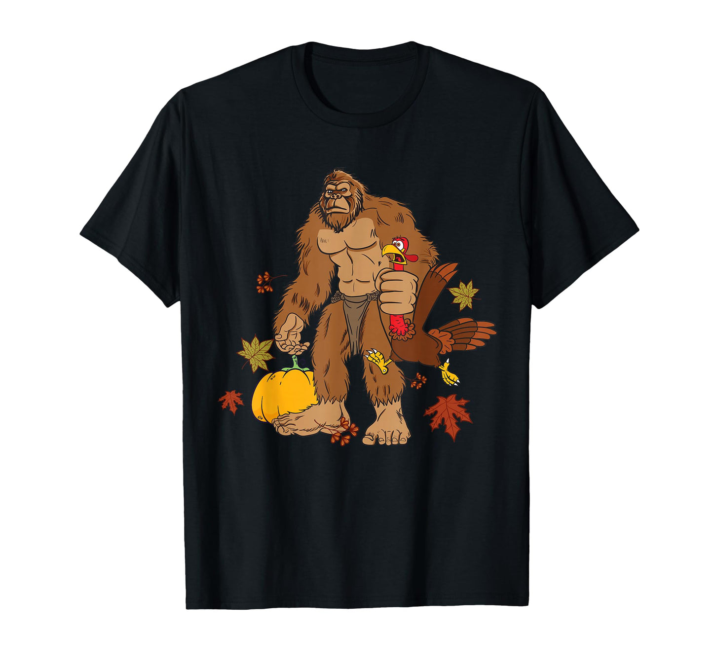 Bigfoot Pilgrim Turkey Pumpkin Thanksgiving Day Boys Men T-Shirt