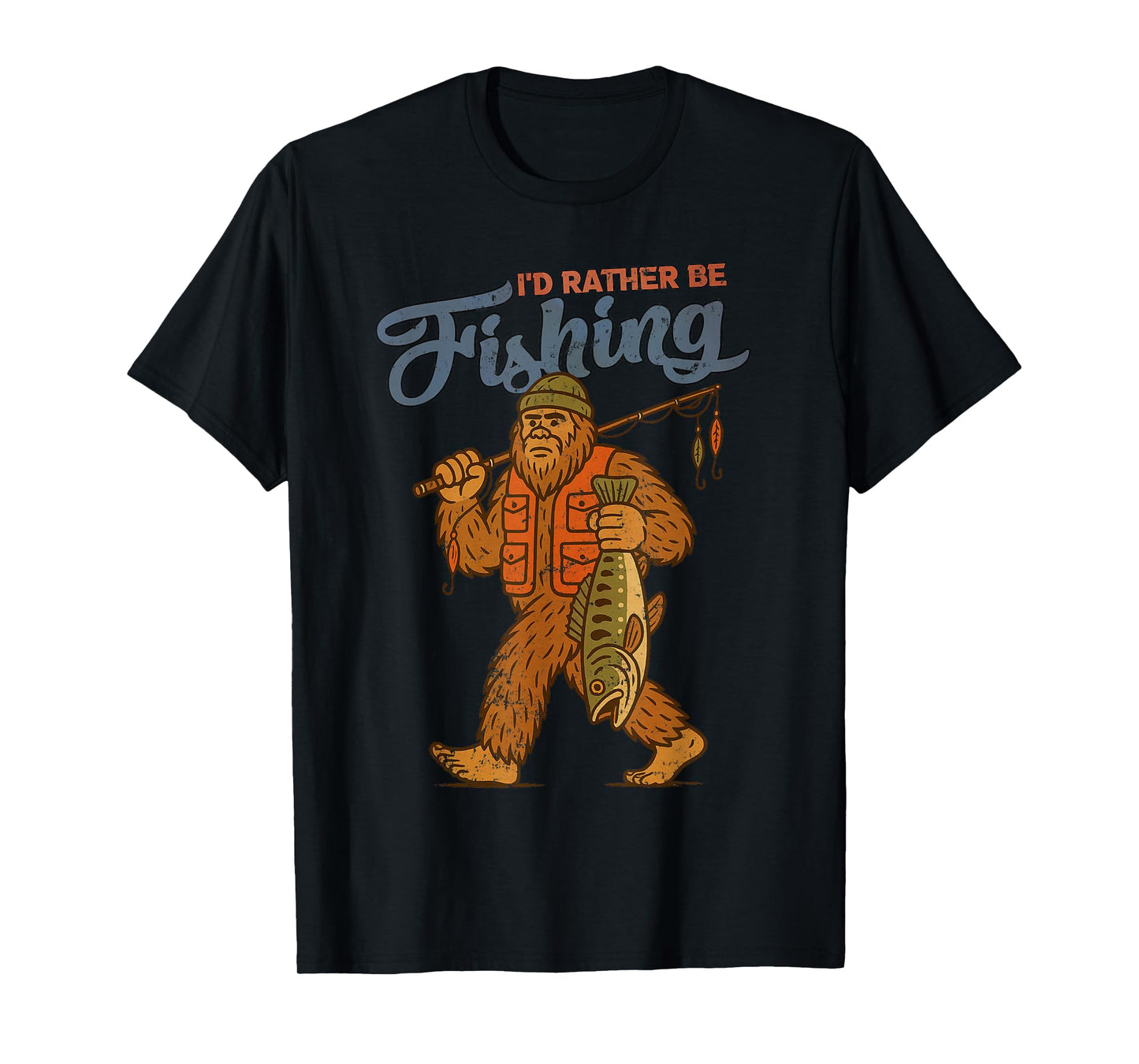 I'd Rather Be Fishing Bigfoot Sasquatch Fishing Men Boys T-Shirt