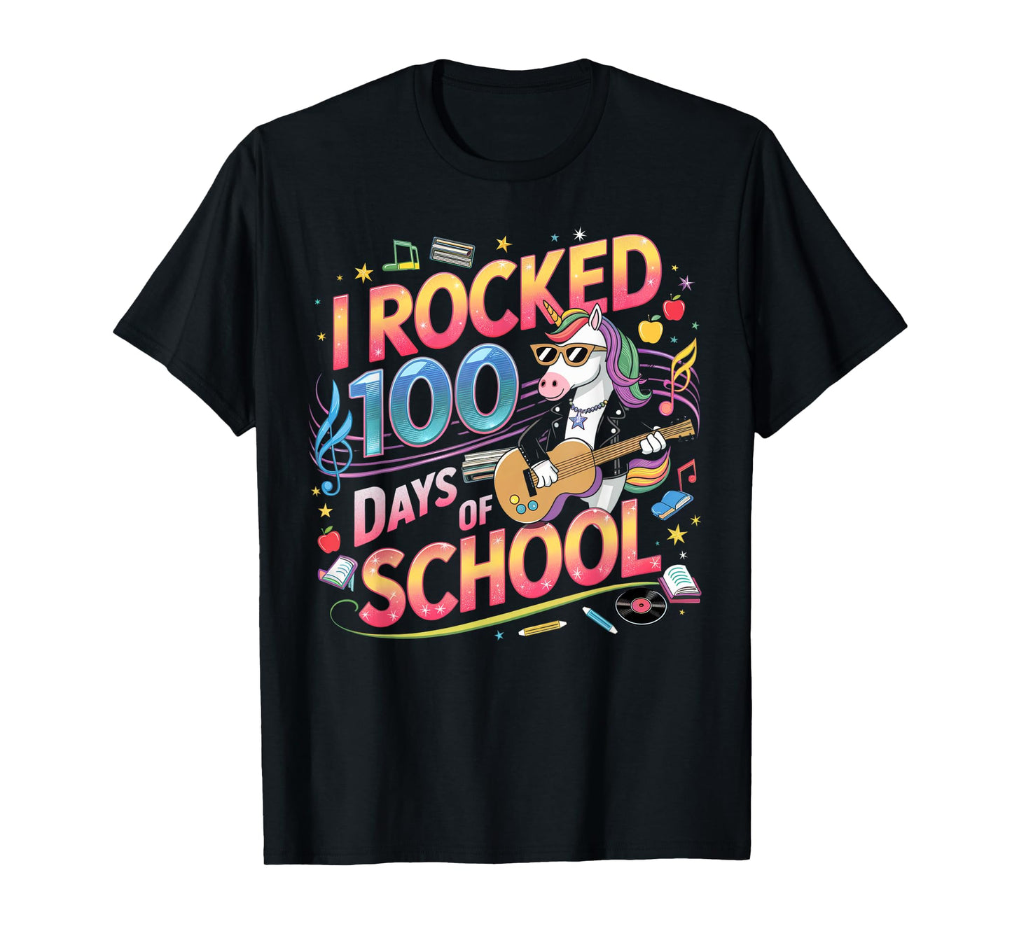 I Rocked 100 Days of School Rockstar Unicorn Kids Girls Boys T-Shirt