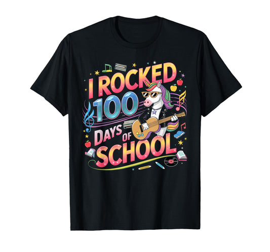 I Rocked 100 Days of School Rockstar Unicorn Kids Girls Boys T-Shirt