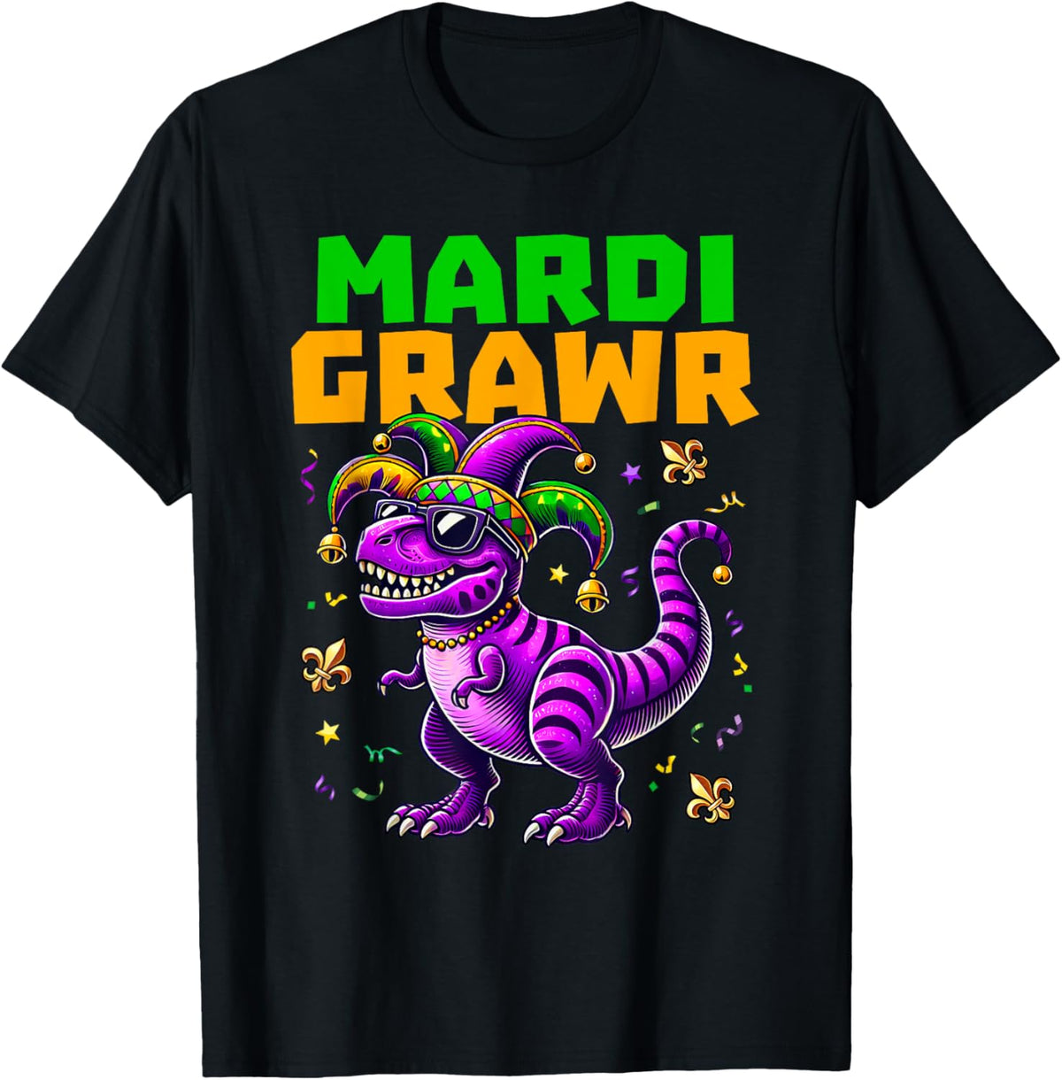 Mardi Gras Mardi Grawr Dino Jester Hat T Rex Kids Boys Mens T-Shirt