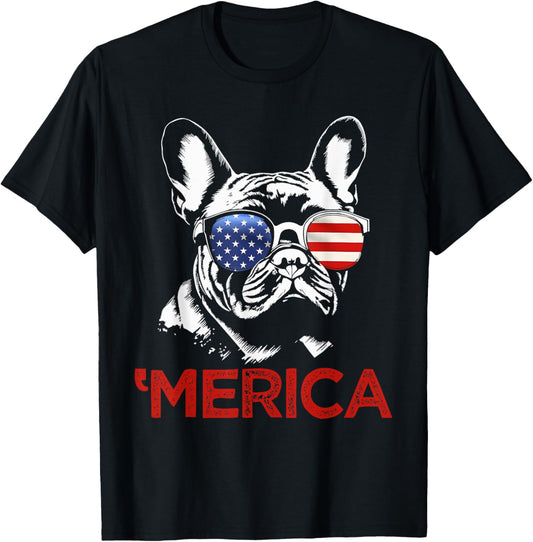 Merica French Bulldog American Flag 4th of July Frenchie T-Shirt