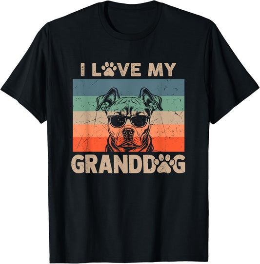 I Love My Granddog Pitbull Grandma Grandpa Dog Owner Dog Paw T-Shirt