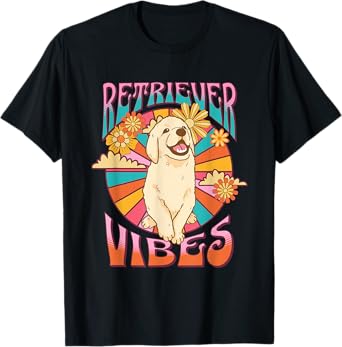 Retro Hippie Summer Sun Golden Retriever Flower Power Vibes T-Shirt