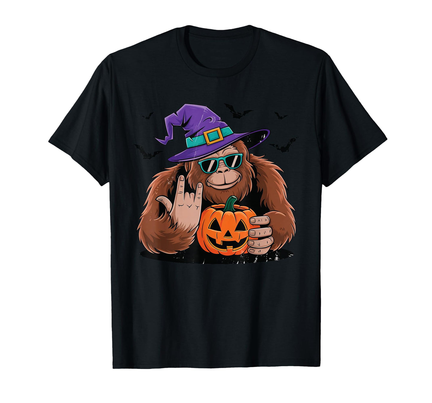 Halloween Bigfoot Sasquatch Witch Pumpkin Funny Rock Spooky T-Shirt