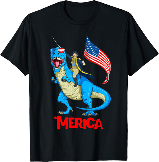 Merica Patriotic TRex Dinosaur George Washington 4th of July T-Shirt