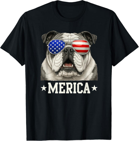 Bulldog 4th of July Merica Men Women Usa Flag T-shirt