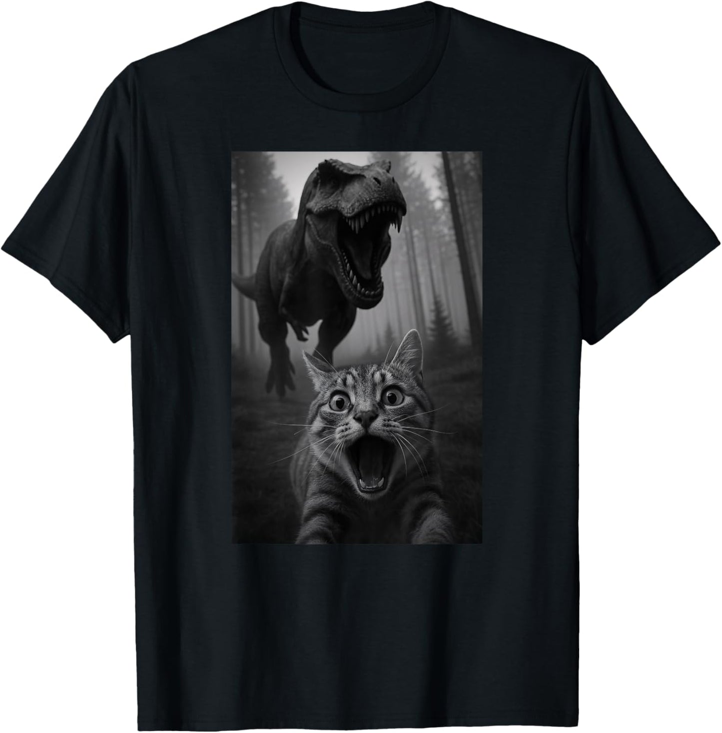 Funny Cat Selfie Dinosaur Trex Animal Lover Mom Dad Kids T-Shirt