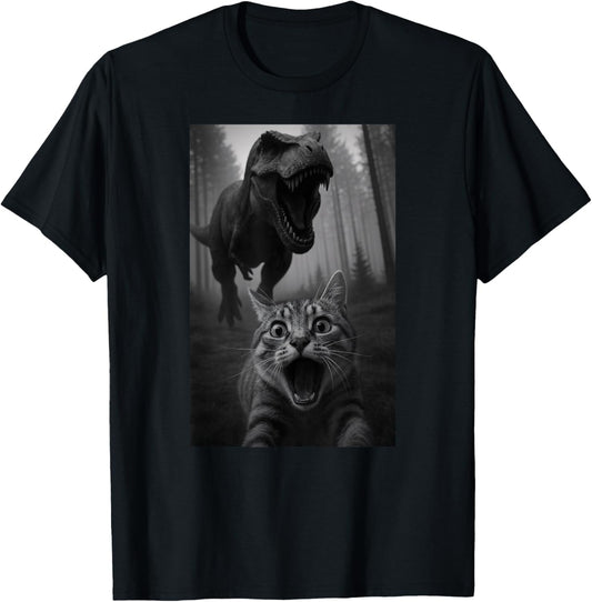 Funny Cat Selfie Dinosaur Trex Animal Lover Mom Dad Kids T-Shirt