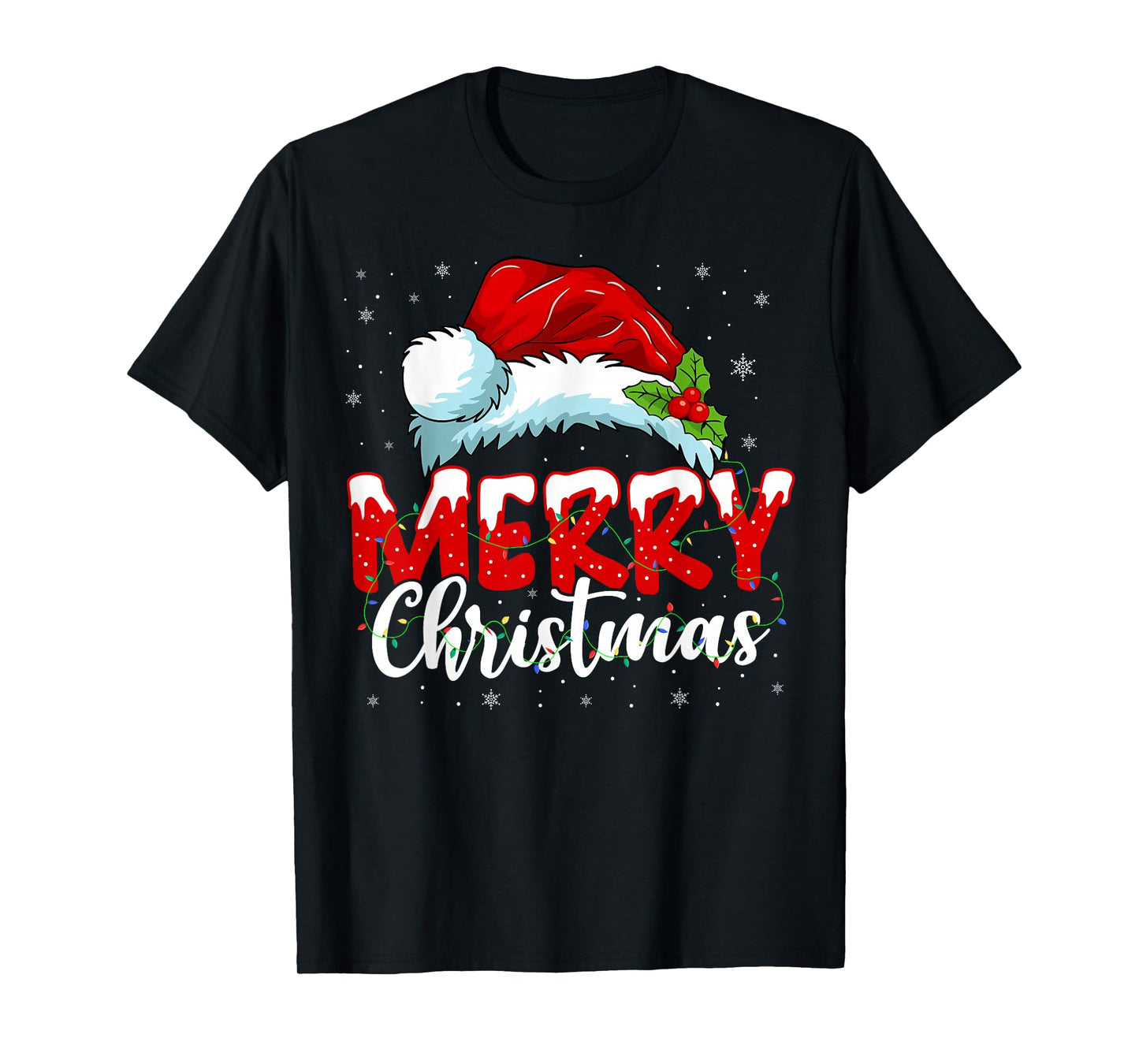 Christmas Shirt Women Men Family Lights Red Santa Hat Xmas T-Shirt