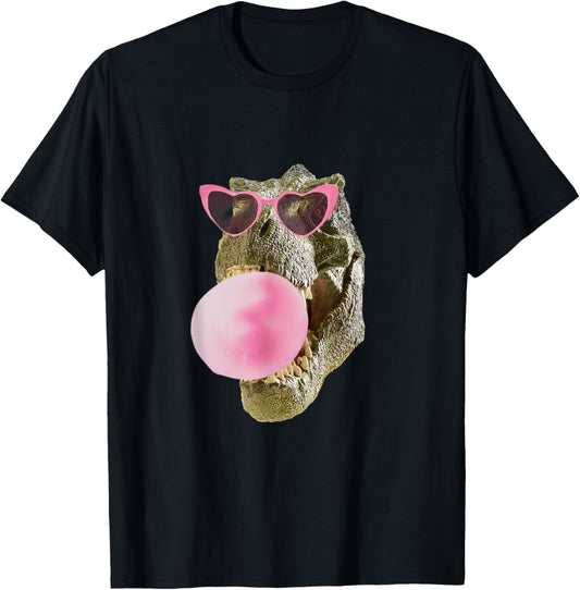 Dinosaur T-Rex Pink Bubble Gum Heart Sunglasses T-Shirt