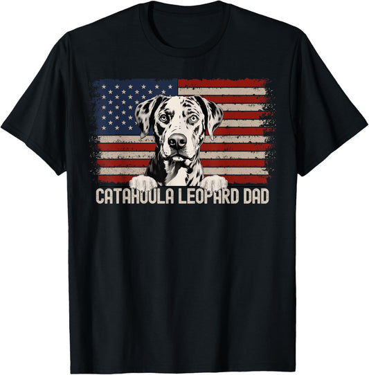 Best Dog Dad Ever American Flag - Catahoula Leopard Dad T-Shirt
