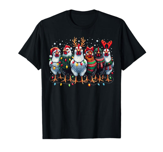Chicken Christmas Lights Farm Xmas T-Shirt