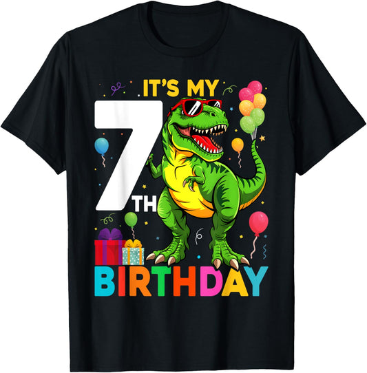 It's My 7th Birthday Dinosaur Boys Girls Kids Birthday T-Shirt