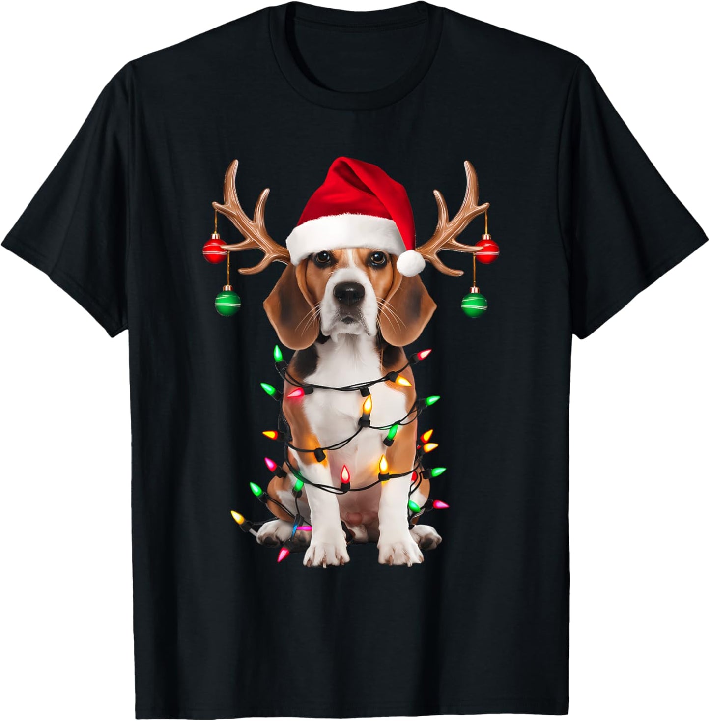 Beagle Christmas Tree Shirt Beagle Santa Hat Lover Gifts T-Shirt