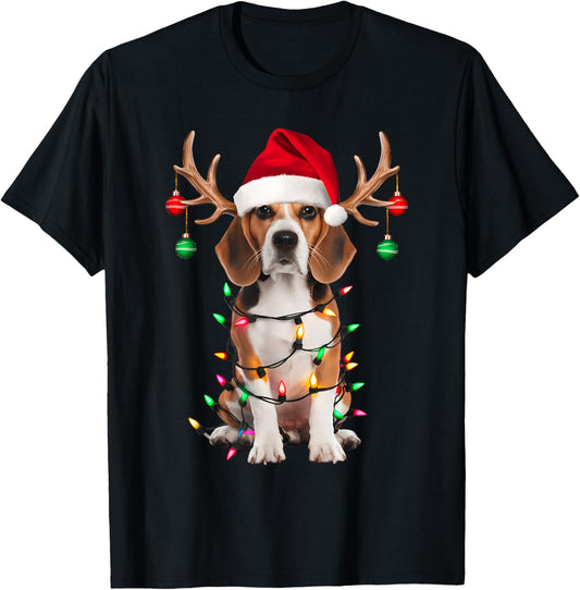 Beagle Christmas Tree Shirt Beagle Santa Hat Lover Gifts T-Shirt
