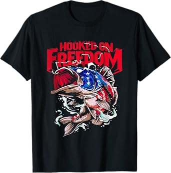Retro Hooked On Freedom Independence Day Fishing 4th Of July T-Shirt