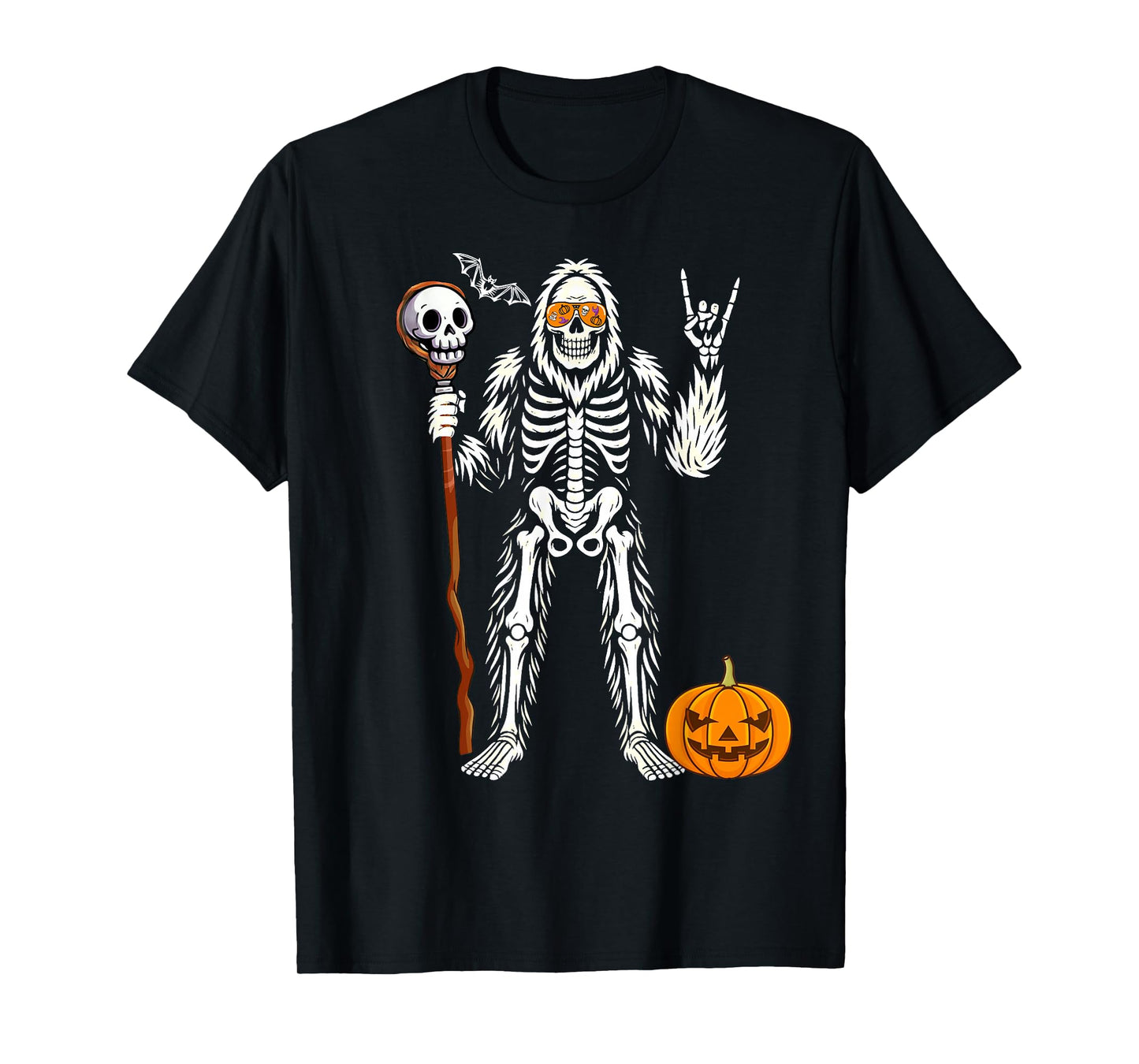 Halloween Skeleton Bigfoot Rock Pumpkin Skull Men Boys T-Shirt