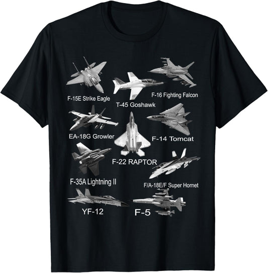 American Fighters Jets F22 Raptor F14 Tomcat Plane Spotting T-Shirt