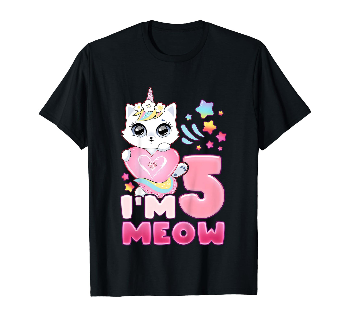 Birthday girl 5 years old, cat, unicorn, 5th birthday T-Shirt