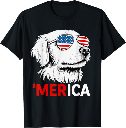 Golden Retriever 4th of July Merica Patriotic Dog USA T-Shirt