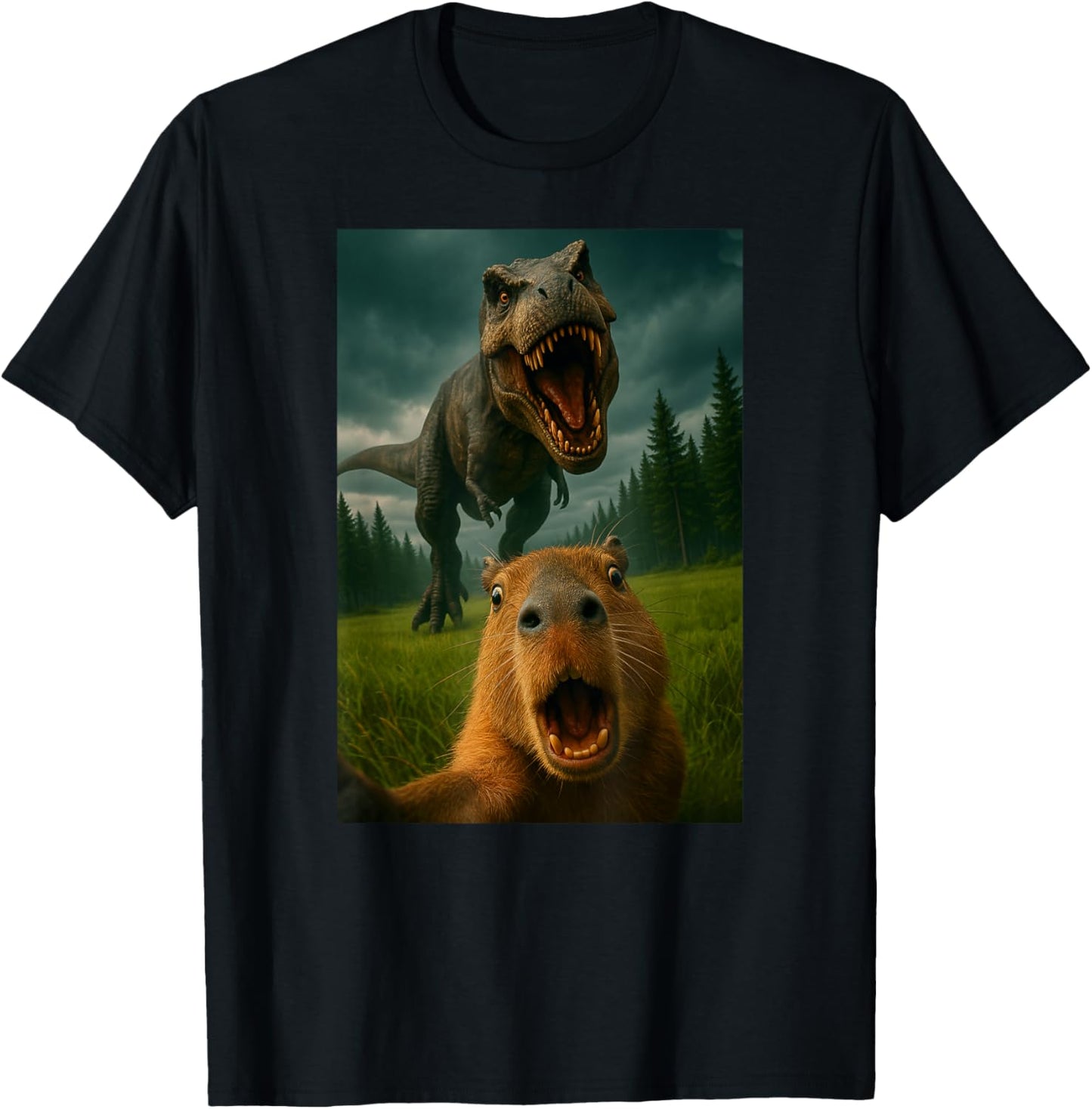 Funny Capybara Animal Lover Dinosaur Trex Selfie Boys Girls T-Shirt