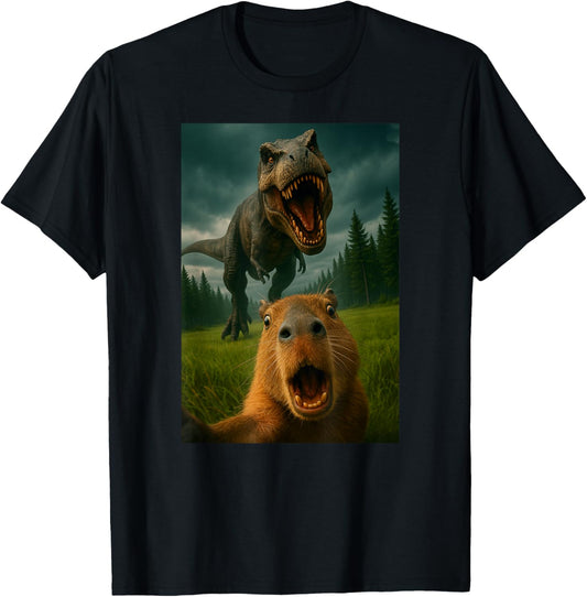 Funny Capybara Animal Lover Dinosaur Trex Selfie Boys Girls T-Shirt