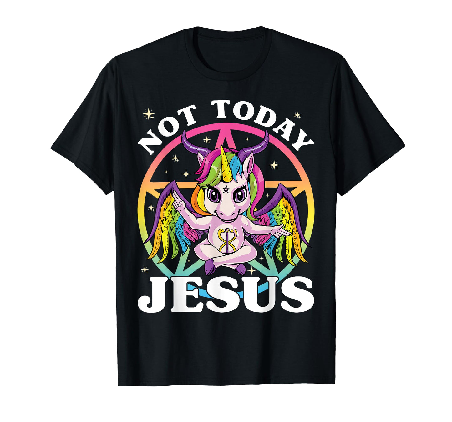 Satanic Unicorn Not Today Jesus Satan Unicorn Baphomet Sigil T-Shirt